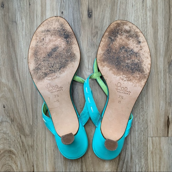 LILLY PULITZER Vintage Thong Kitten Heel Sandal Teal Green Shoes Size 7.5 Preppy - Picture 6 of 6